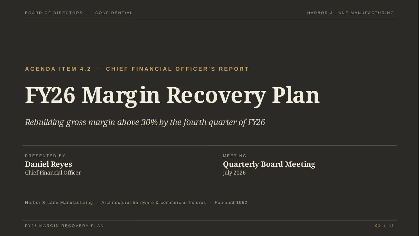 Original version — Harbor & Lane board-briefing cover